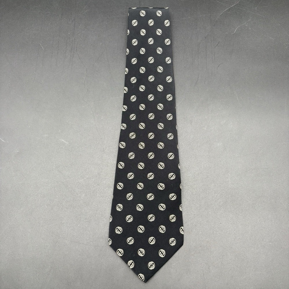 Polo Ralph Lauren Vintage Black Monogram Tie 56 Inch Made in USA 100% Silk 4 In - Picture 2 of 16